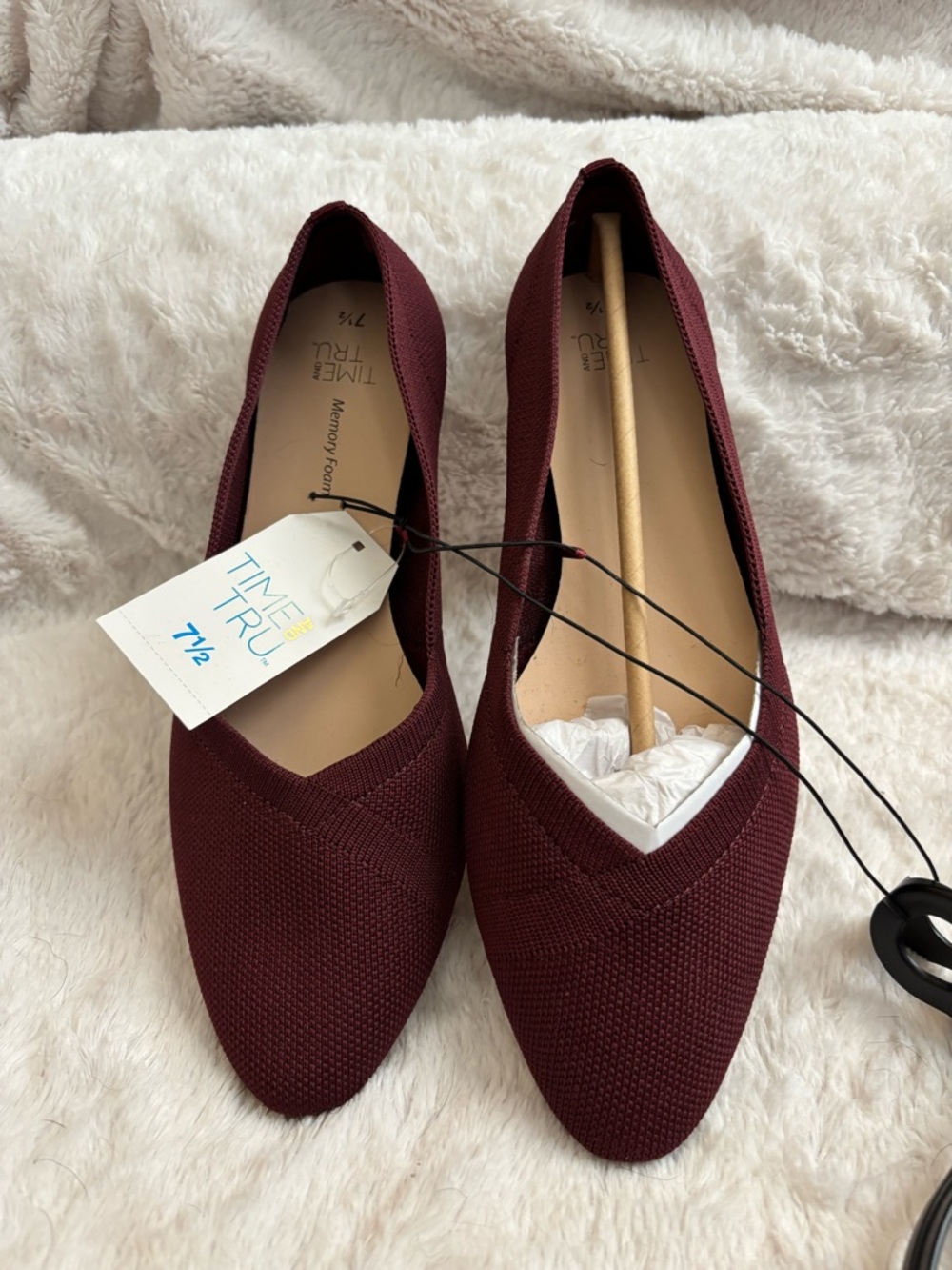 Time and Tru Knit Pointed Ballet Flats in Burgundy